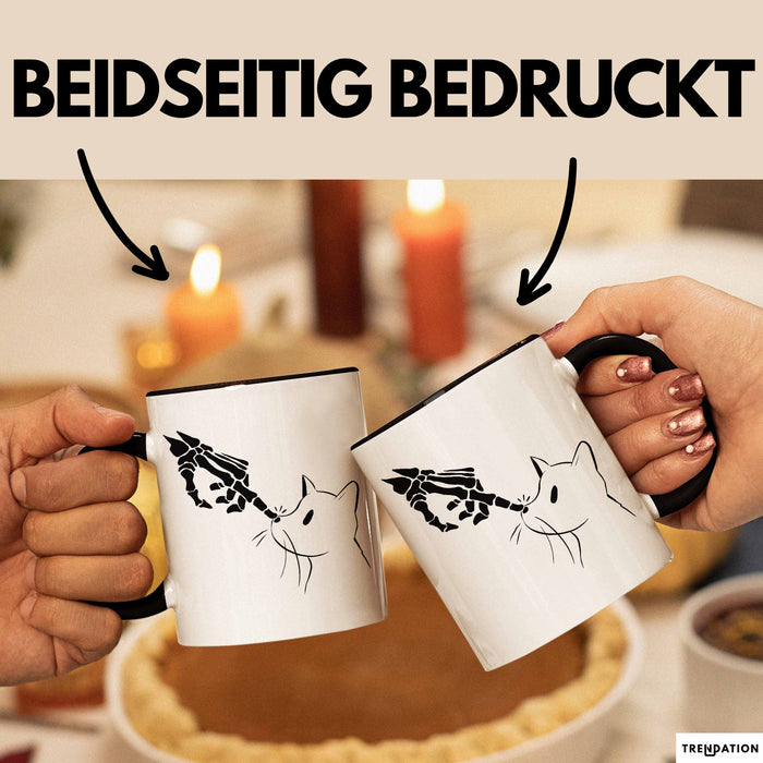 Katzen-Besitzerin Geschenk Tasse Kaffee-Becher Katzen Skelett Tattoo Frauen Kaffee-Becher Schwarz Trendation