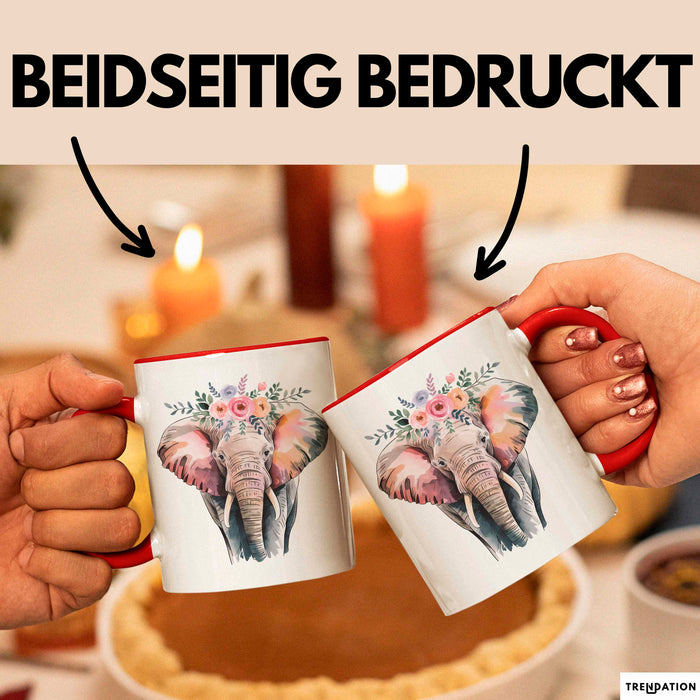 Elefant Tier Blumen Tasse Geschenk Lustige Geschenkidee Spruch Rot Trendation