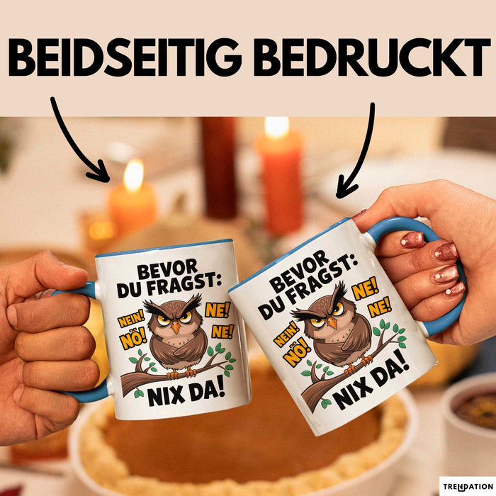 Sarkastische Eule Tierliebhaber Tasse Geschenk Lustige Geschenkidee Spruch Bevor Du Fragst Nein Eule Blau Trendation