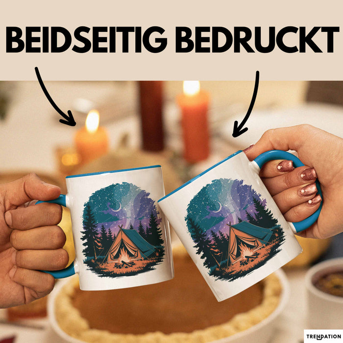 Camper Tasse Geschenkidee für Outdoor Abenteurer Blau Trendation