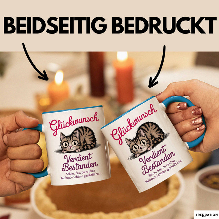 Schüler Abschluss Tasse Geschenk Lustige Geschenkidee Spruch Glückwunsch Verdient Bestanden Blau Trendation