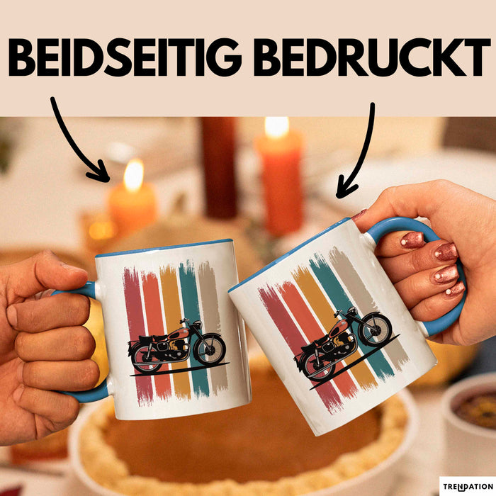 Retro Motorrad Tasse Geschenk Lustige Geschenkidee Spruch Blau Trendation