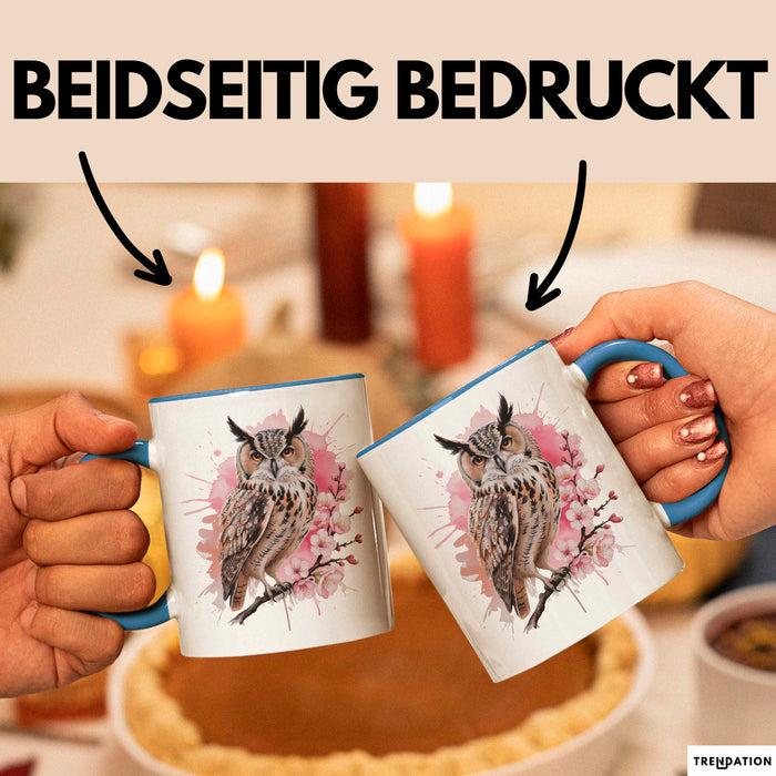 Eule Tierliebhaber Tasse Geschenk Lustige Geschenkidee Spruch Eule Kirschblüte Blau Trendation