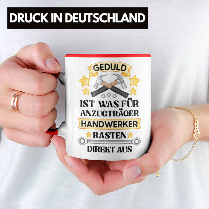 Trendation - Handwerker Tasse mit Spruch Geschenke für Handwerk Kaffeebecher KFZ Mechaniker Mechatroniker Rot Trendation