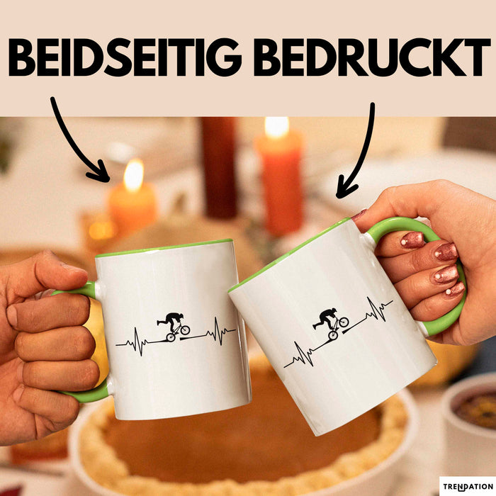 Fahrradfahren Tasse Geschenk Fahrradfahrer Herzschlag Biker Geschenkidee Lustig Grün Trendation