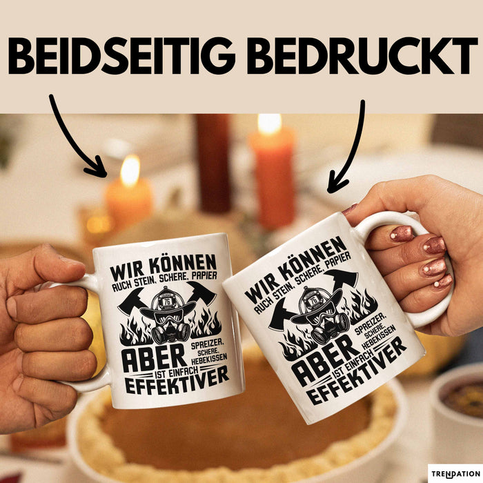 Feuerwehrmann Tasse Geschenk Wir Können Auch Stein Schere Papier Aber Spreizer Ist Effektiver Feuerwehr Geschenkidee Weiß Trendation