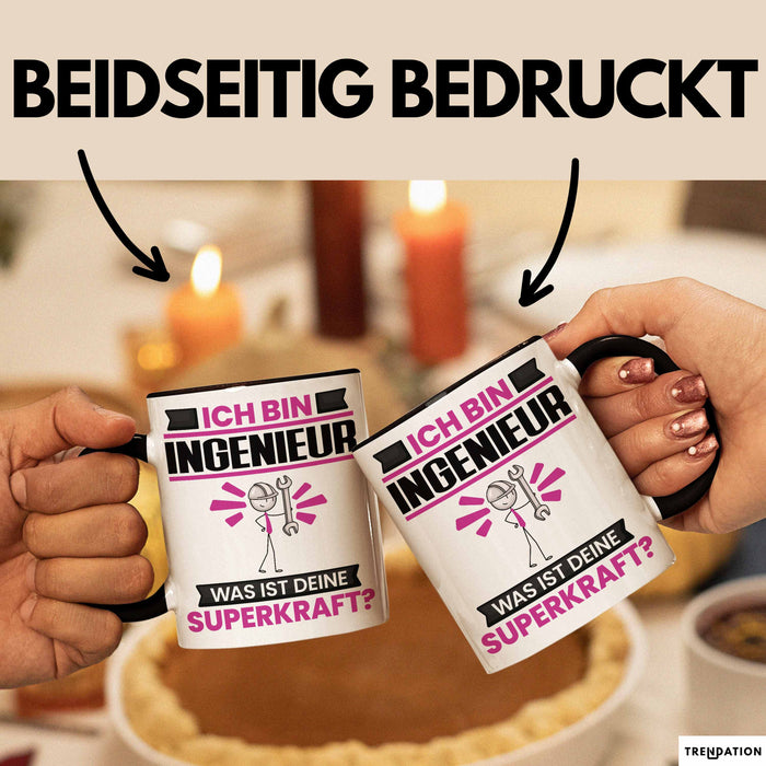 Ingenieur Tasse Geschenk für Ingenieur Geburtstag Lustiger Spruch Kaffee-Becher Was Ist Deine Superkraft Schwarz Trendation
