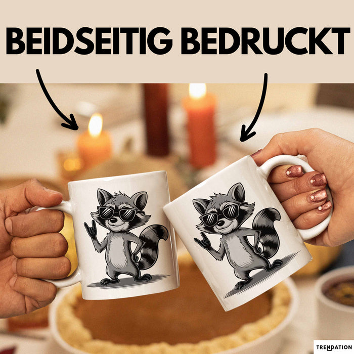Waschbär Rockmusik Tasse Geschenk für Tiermusikliebhaber Weiß Trendation