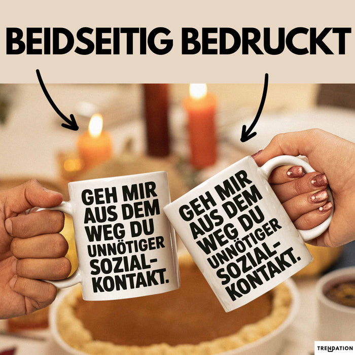 Antisozial Tasse Geschenk Unnoetiger Sozialkontakt Geschenkidee Lustig Sarkasmus Weiß Trendation