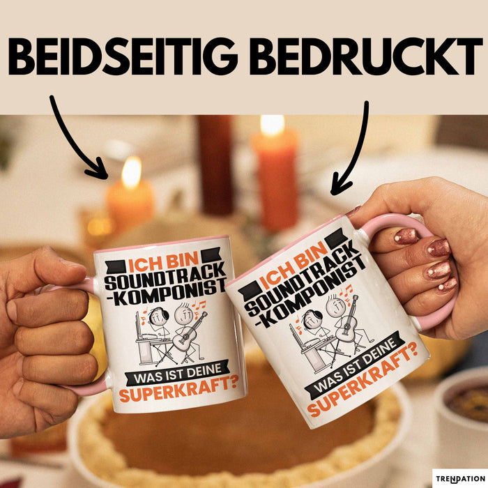 Soundtrack-Komponist Tasse Geschenk für Soundtrack-Komponist Geburtstag Lustiger Spruch Kaffee-Becher Was Ist Deine Superkraft Rosa Trendation