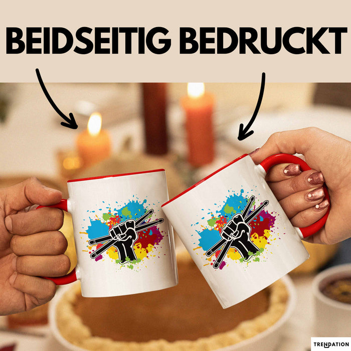 Schlagzeug-Spieler Geschenk Drummer Tasse Geschenkidee Spruch Bunte Farben Schlagzeuger Rot Trendation