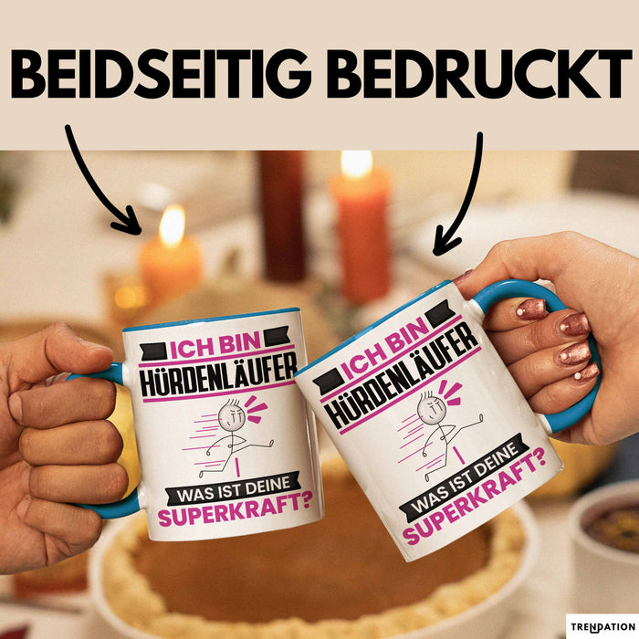 Hürdenläufer Tasse Geschenk für Hürdenläufer Geburtstag Lustiger Spruch Kaffee-Becher Was Ist Deine Superkraft Blau Trendation