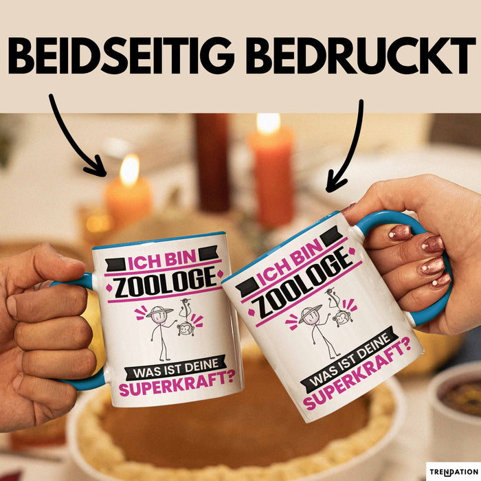 Zoologe Tasse Geschenk für Zoologe Geburtstag Lustiger Spruch Kaffee-Becher Was Ist Deine Superkraft Blau Trendation