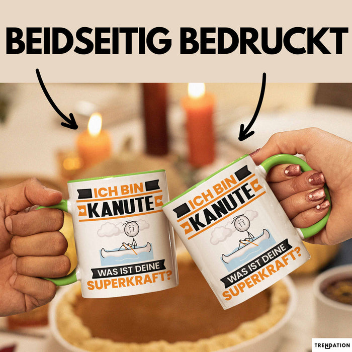 Kanute Tasse Geschenk für Kanute Geburtstag Lustiger Spruch Kaffee-Becher Was Ist Deine Superkraft Grün Trendation