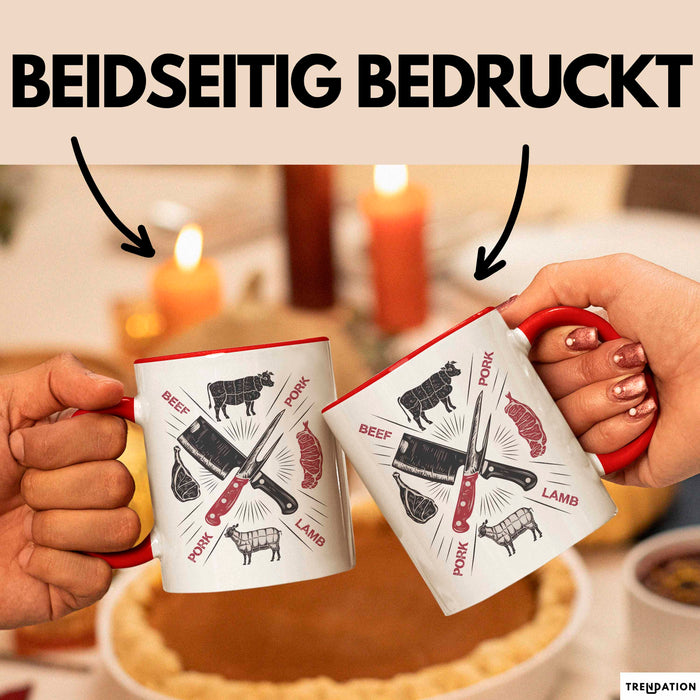 Metzger Tasse Geschenkidee Fleischschneider Lustiger Spruch Geschenkidee Lustig Rot Trendation