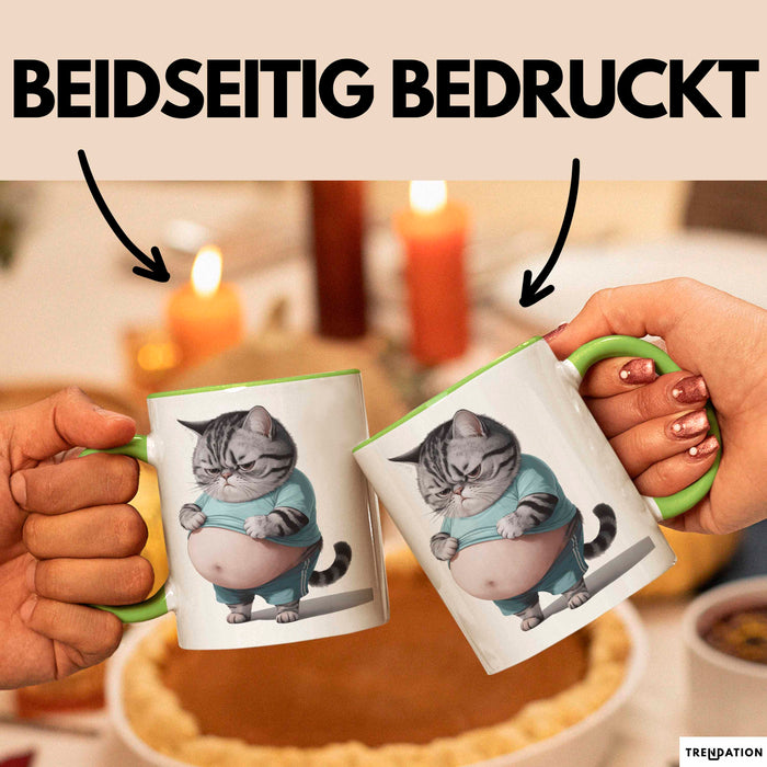 Dicke Fette Katze Kätzchen Besitzer Tasse Becher Geschenk Lustige Geschenkidee Spruch Grün Trendation