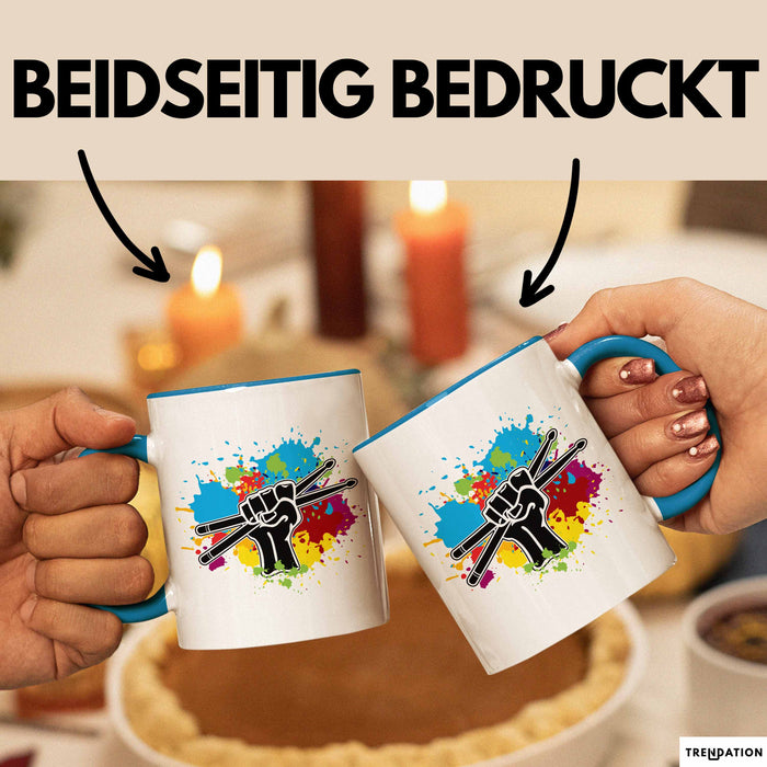 Schlagzeug-Spieler Geschenk Drummer Tasse Geschenkidee Spruch Bunte Farben Schlagzeuger Blau Trendation