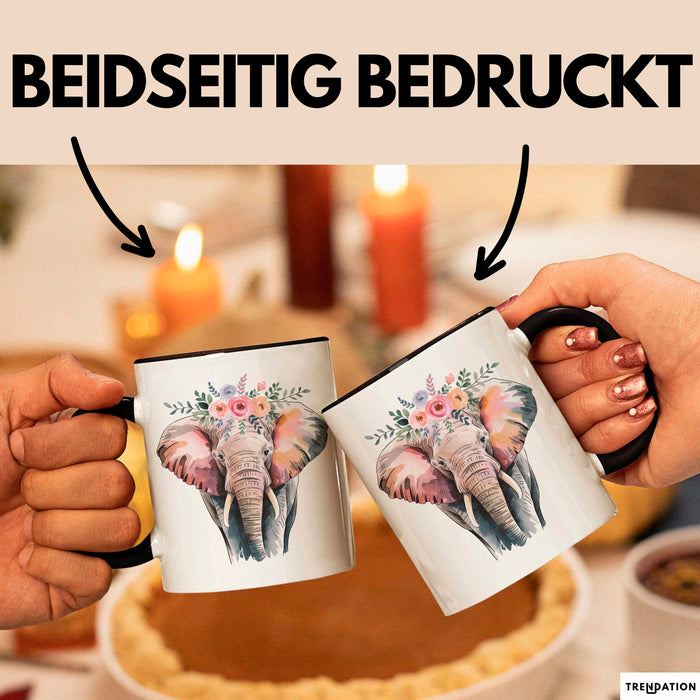 Elefant Tier Blumen Tasse Geschenk Lustige Geschenkidee Spruch Schwarz Trendation