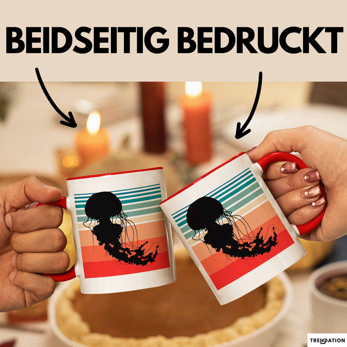 Quallen-Liebhaber Tasse Geschenkdiee Vintage Look Retro Becher Rot Trendation