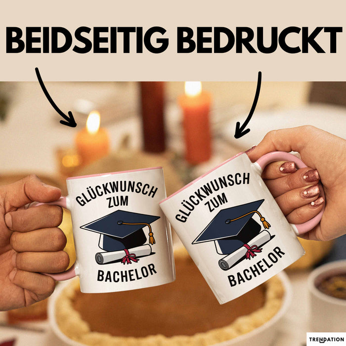 Schüler Abschluss Tasse Geschenk Lustige Geschenkidee Spruch Glückwunsch Zum Bachelor Rosa Trendation