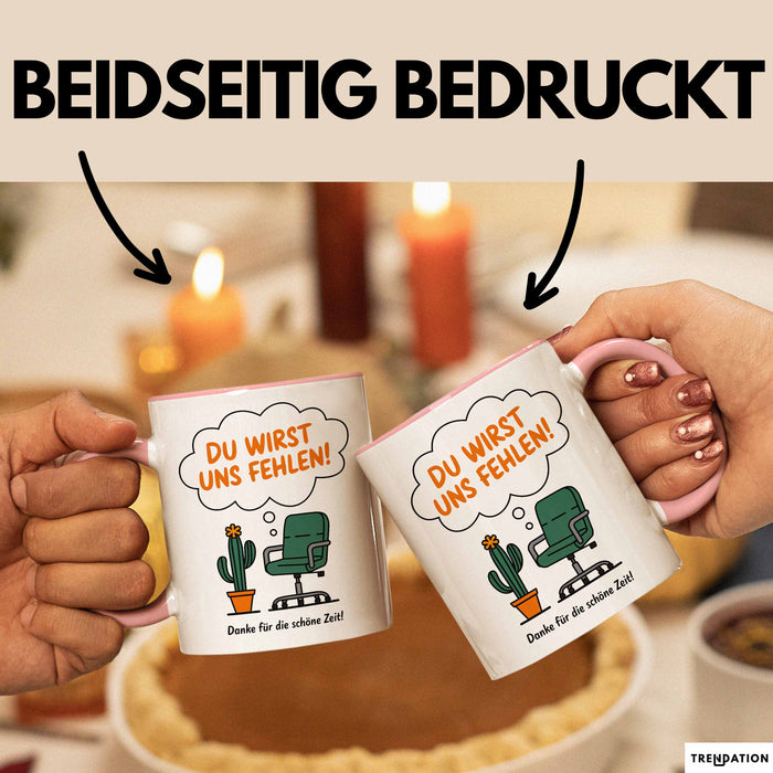 Büroarbeit Kollege Abschied Tasse Geschenk Lustige Geschenkidee Spruch Du Wirst Uns Fehlen Danke Für Die Schöne Zeit Rosa Trendation