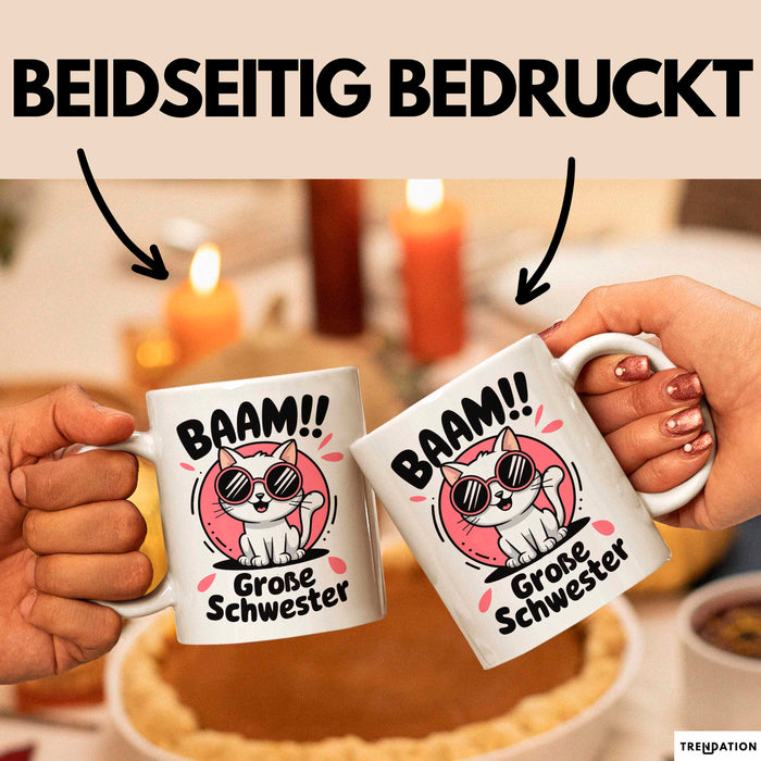 Big Sister Ältere Geschwister Schwestern Katze Tasse Becher Geschenk Lustige Geschenkidee Spruch Big Sister Weiß Trendation