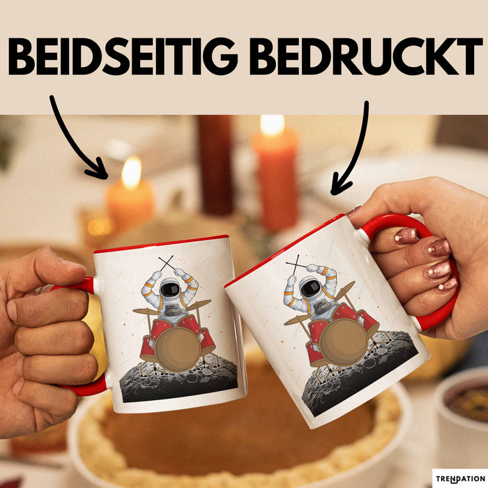 Drummer Schlagzeug-Spieler Geschenk Tasse Geschenkidee Kaffee-Becher Schlagzeuger Mond Grafik Rot Trendation