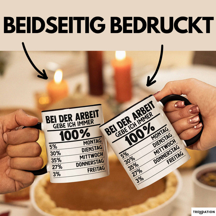 Kollegen Tasse Geschenk Bei Der Arbeit Gebe Ich Immer 100 Prozent Montag Dienstag Kaffee-Becher Trendation
