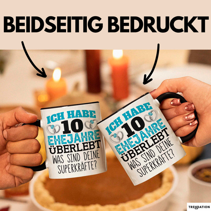 Rosenhochzeit Tasse Geschenk 10 Jahre Verheirtatet Geschenkidee Ehemann Ehefrau Becher Schwarz Trendation