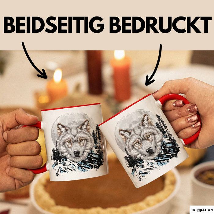 Wolf Tasse Geschenk Abstrakt Wölfe Mondlandschaft Geschenkidee Rot Trendation