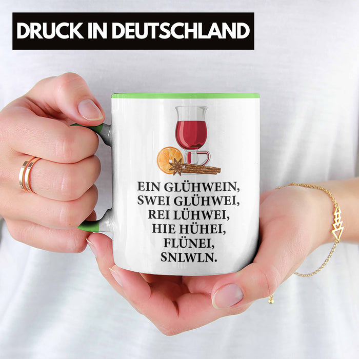 Trendation - Ein Glühwein Tasse Lustig Spruch Glühweinbecher mit Henkel Doppelwandig Glühweintassen Gläser Weihnachtsmarkt Becher Tassen Geschenk - Ein Glühwein Swei Grün Trendation