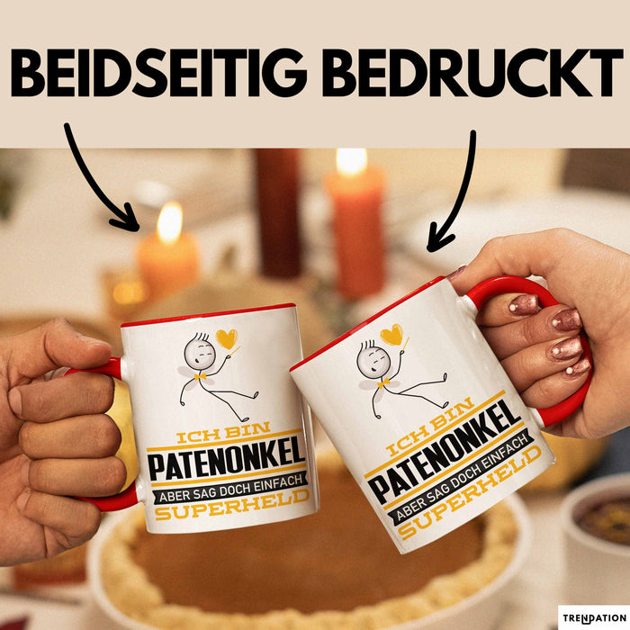 Patenonkel Geschenk Tasse Ich Bin Patenonkel Aber Sag Doch Einfach Superheld Lustige Geschenkdiee für Patenonkel Kaffee-Becher Rot Trendation
