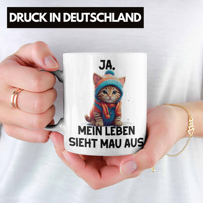 Dank Meme Tasse Katzen Besitzer Wortspiel Ja Mein Leben Sieht Mau Aus Traurige Katze Geschenkidee Süße Katze Weiß Trendation