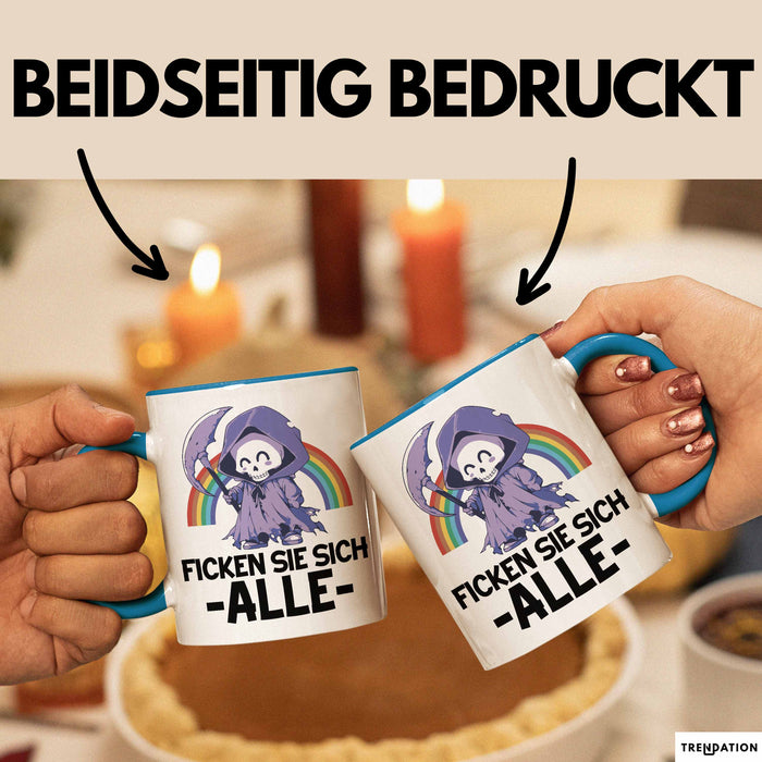 Lustige Tasse Kollegen F Sie Sich Alle Sensenmann Humor Sarkasmus Geschenkidee Kollegin Frauen Blau Trendation