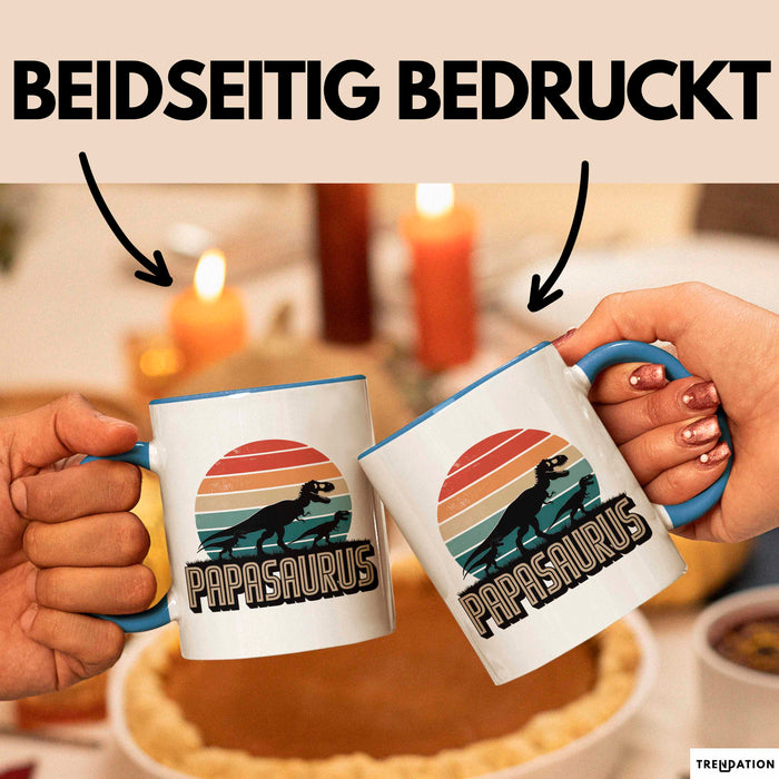 Papa Vatertag Tasse Becher Geschenk Lustige Geschenkidee Spruch Papasaurus Dinosaurier Blau Trendation