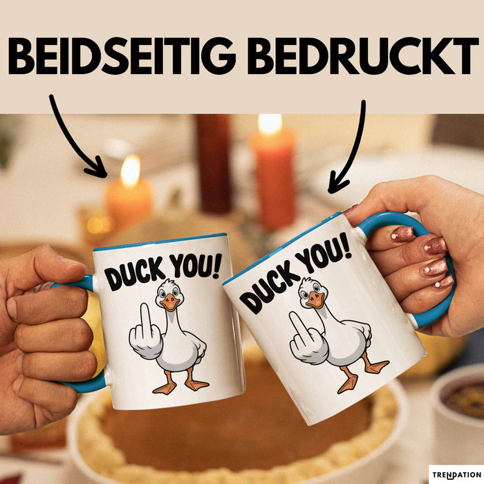 Ente Tier Tasse Geschenk Lustige Geschenkidee Spruch Duck You Blau Trendation
