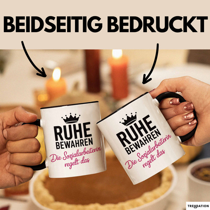 Sozialarbeiter Tasse Geschenk Lustige Geschenkidee Spruch Ruhe Bewahren Die Sozial Arbeiterin Regelt Das Trendation