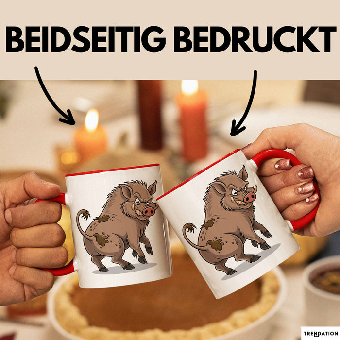 Wildschweinjagd Tasse Geschenk für Schwarzwildjäger Spruch Rot Trendation