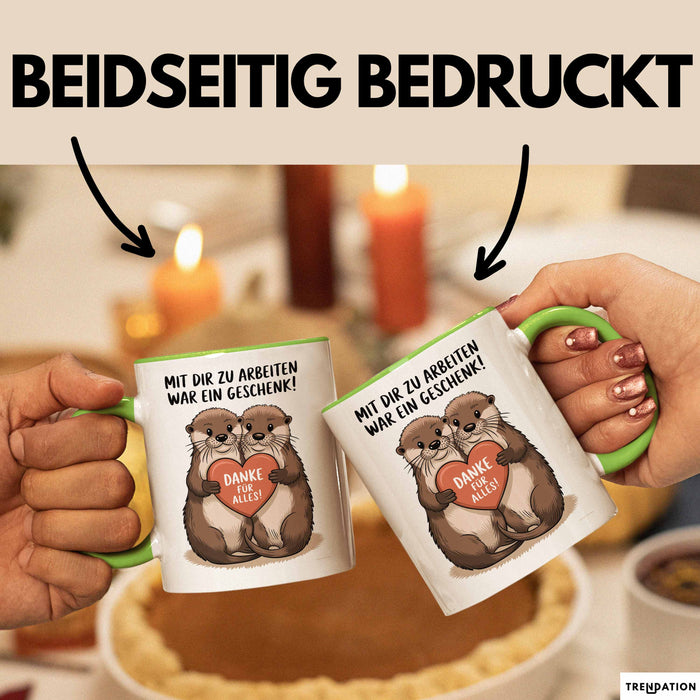 Büroarbeit Kollege Abschied Tasse Geschenk Lustige Geschenkidee Spruch Mit Dir Zu Arbeiten War Ein Geschenk Danke Für Alles Grün Trendation