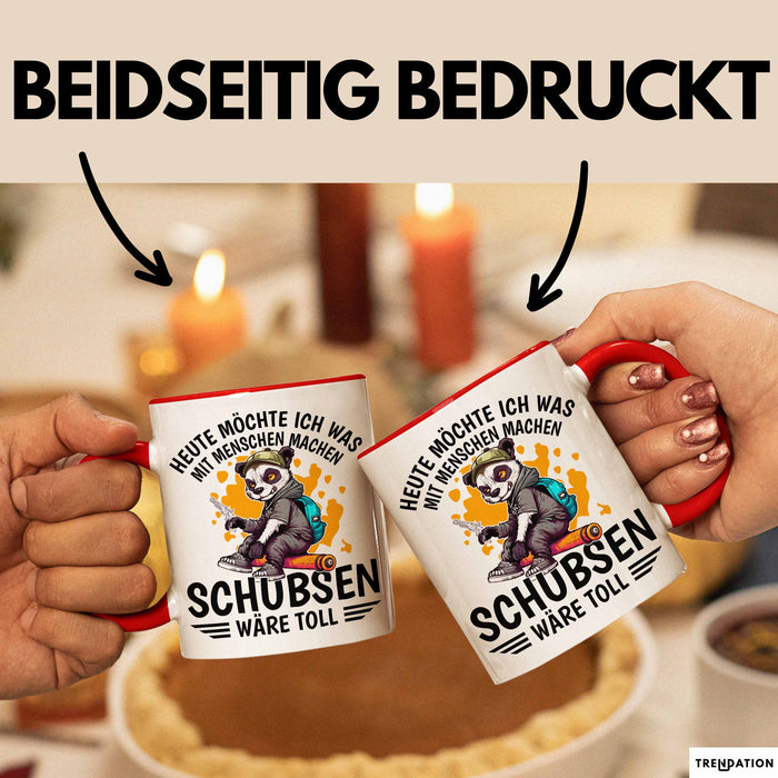 Lustige Tasse Waschbär Heute Möchte Ich Was Mit Menschen Machen Schubsen Wäre Toll Sarkasmus Ironier Humor Kaffee-Becher Rot Trendation