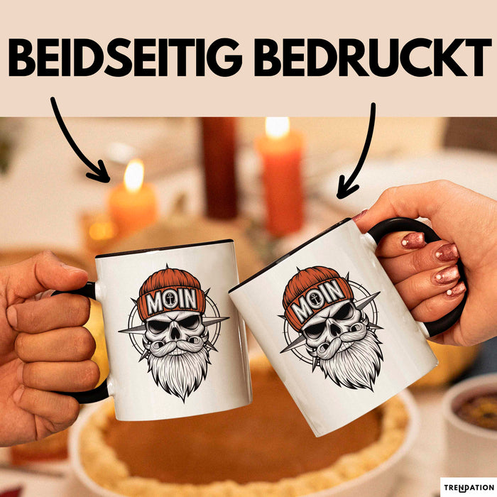 Nautischer Totenkopf Seemann Tasse Geschenk Lustige Geschenkidee Spruch Moin Schwarz Trendation