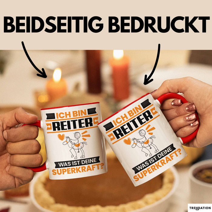 Reiter Tasse Geschenk für Reiter Geburtstag Lustiger Spruch Kaffee-Becher Was Ist Deine Superkraft Rot Trendation