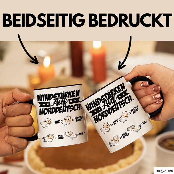 Norddeutsche Tasse Geschenk Windstärken Schaf Kaffee-Becher Geschenkidee Schwarz Trendation