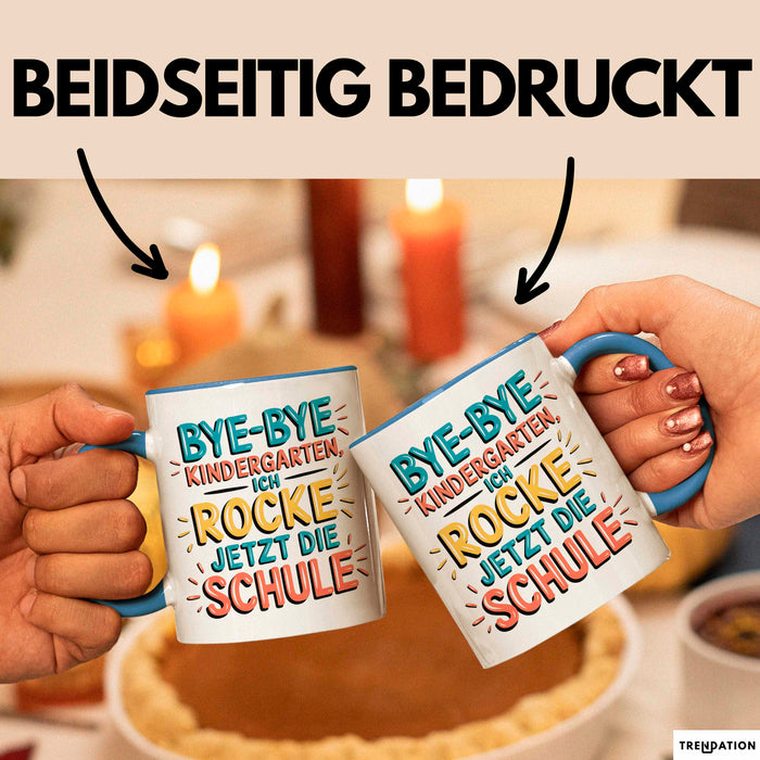 Grundschüler Tasse Geschenk Lustige Geschenkidee Spruch Bye Bye Kindergarten Blau Trendation