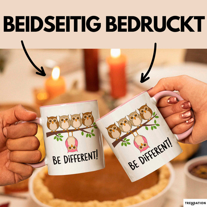 Eule Tierliebhaber Tasse Geschenk Lustige Geschenkidee Spruch Sei Anders Rosa Trendation
