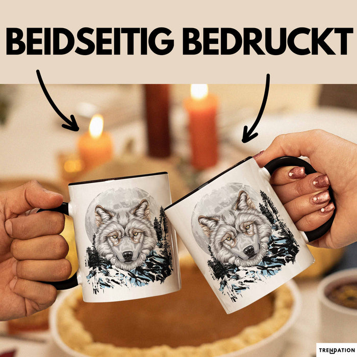 Wolf Tasse Geschenk Abstrakt Wölfe Mondlandschaft Geschenkidee Schwarz Trendation