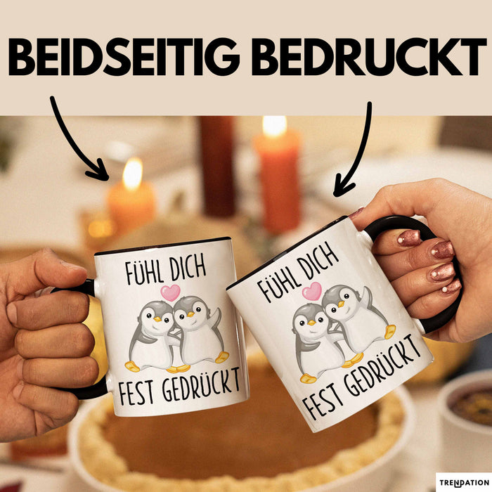 Mut Witzige Tasse Geschenk Zwei Pinguine Herz Süßes Design Mutig Schwarz Trendation
