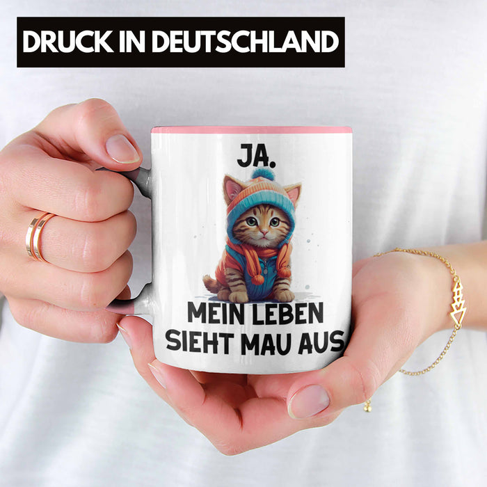 Dank Meme Tasse Katzen Besitzer Wortspiel Ja Mein Leben Sieht Mau Aus Traurige Katze Geschenkidee Süße Katze Rosa Trendation