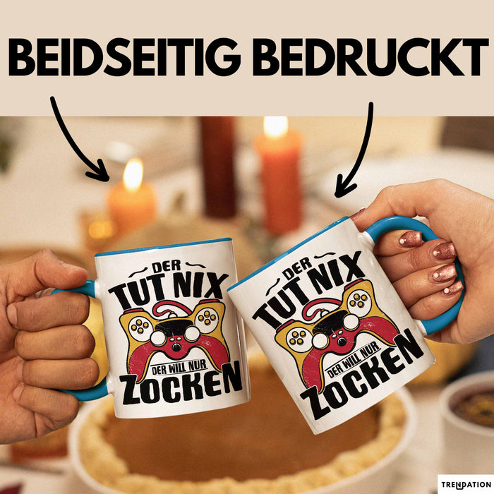 Gamer Geschenk Tasse Geschenkidee für Zocker Der Tut Nix Der Will Nur Zocken Jungs Geschenkdiee Gaming Blau Trendation