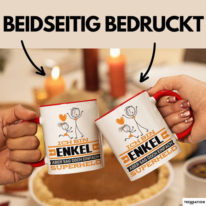 Enkel Geschenk Tasse Ich Bin Enkel Aber Sag Doch Einfach Superheld Lustige Geschenkdiee für Enkel Kaffee-Becher Rot Trendation